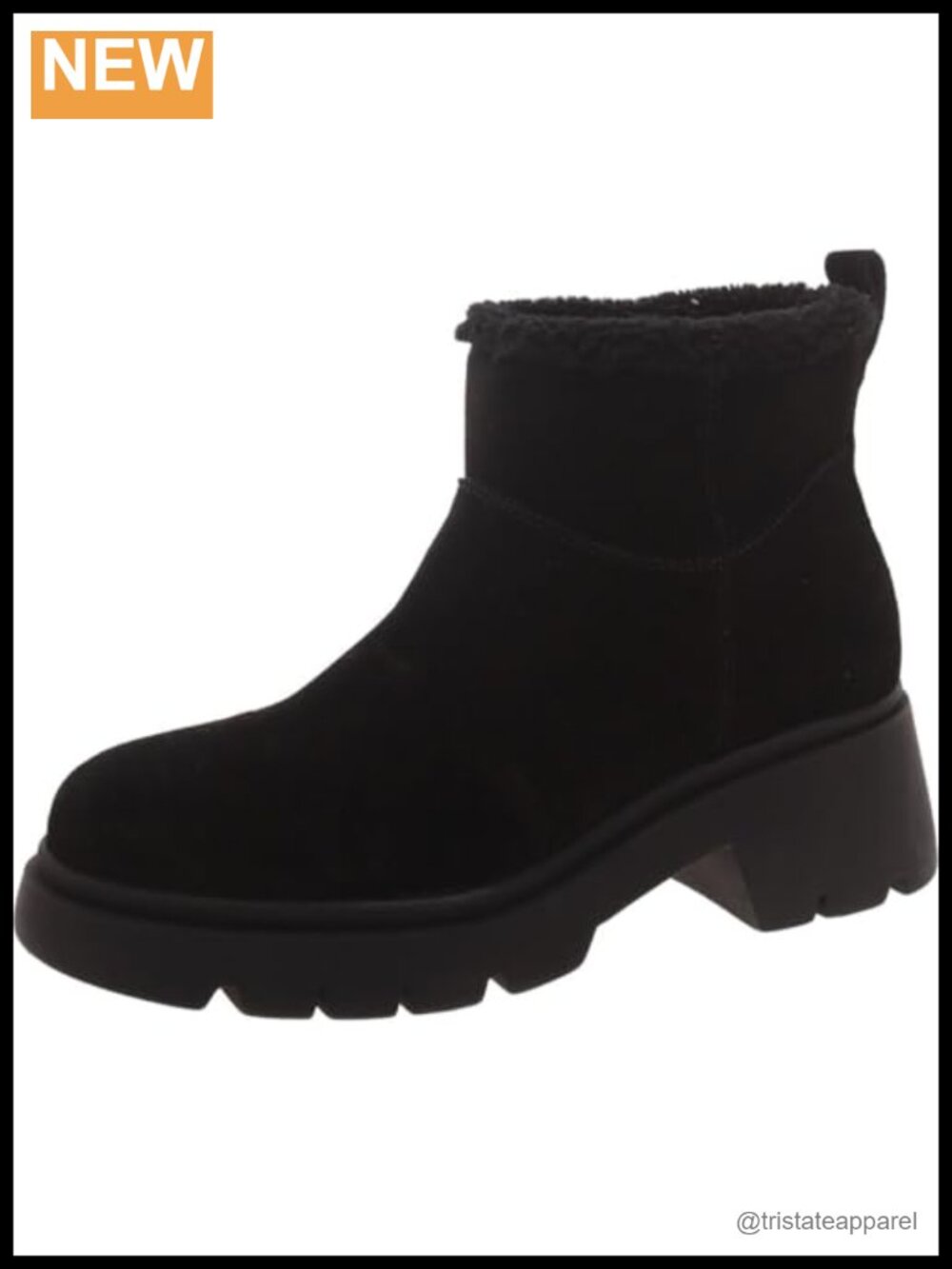 Faux Shearling Trim Lug Sole Slip-On Bootie Ankle Height